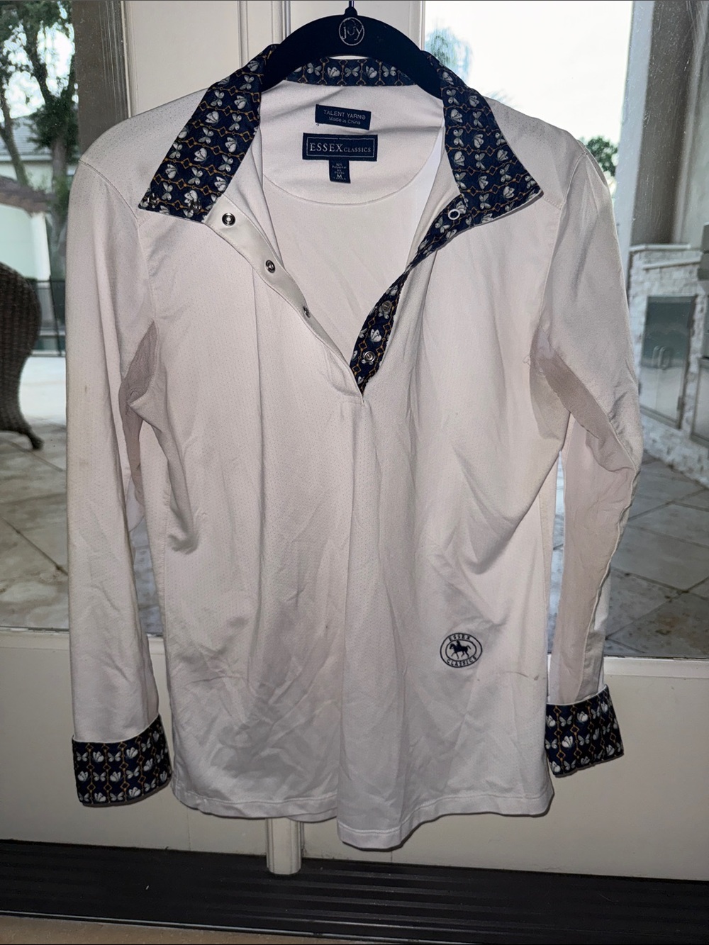Essex Classics White Polo with Navy Floral Trim